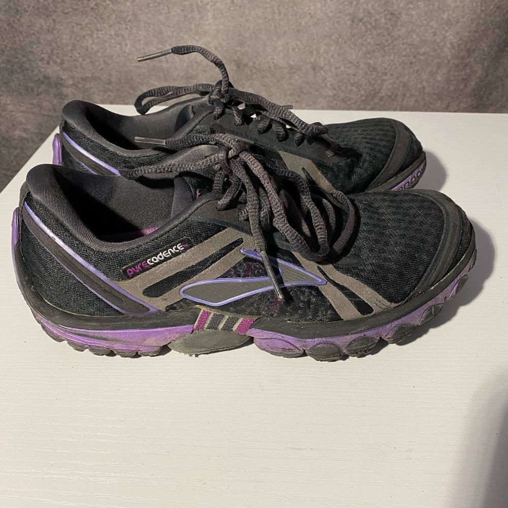 Brooks Pure Cadence Black Purple Run Race Shoes Womens Size 6